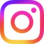 Buntes Instagram-Logo in Verlauf von Lila, Pink, Orange und Gelb auf schwarzem Hintergrund.